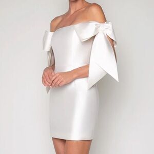 Alexia Maria Isabella Silk Wool Ribbon Bow Off Shoulder Mini Dress Bride Bridal
